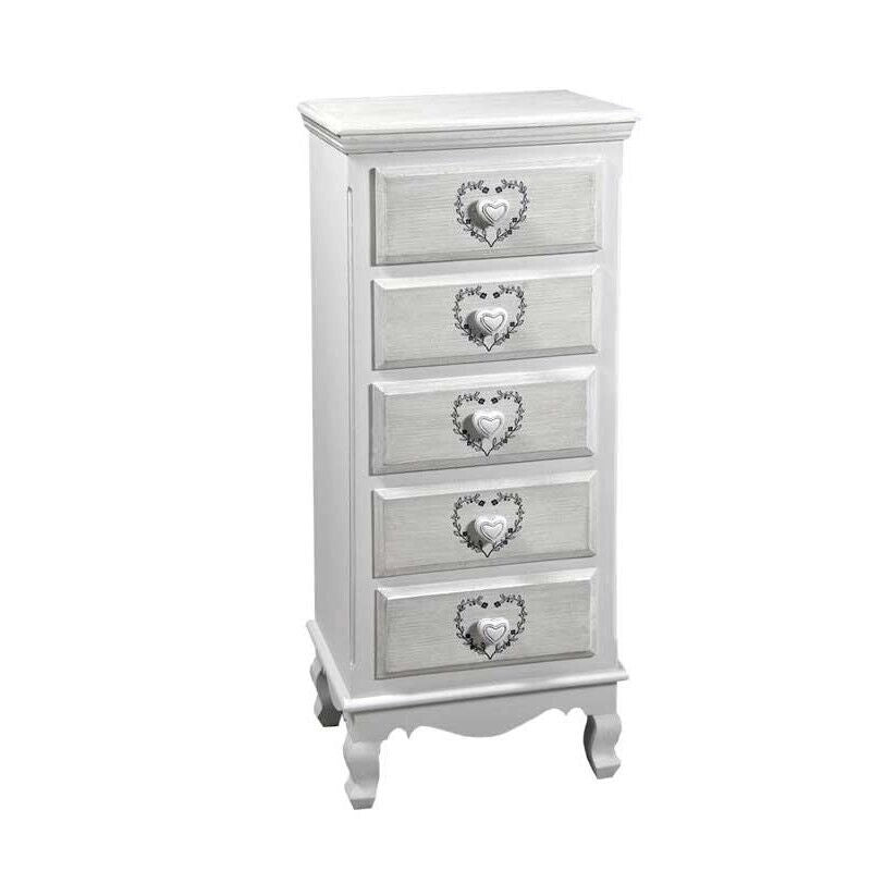 VINCY CASSETTIERA CON DECORO CUORE A 5 CASSETTI 40X30XH96 CM BIANCA