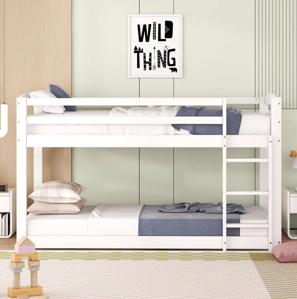 Letto a castello basso 90x200 cm in legno di pino bianco