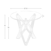 Tavolo angolare rotondo in vetro temperato e noce