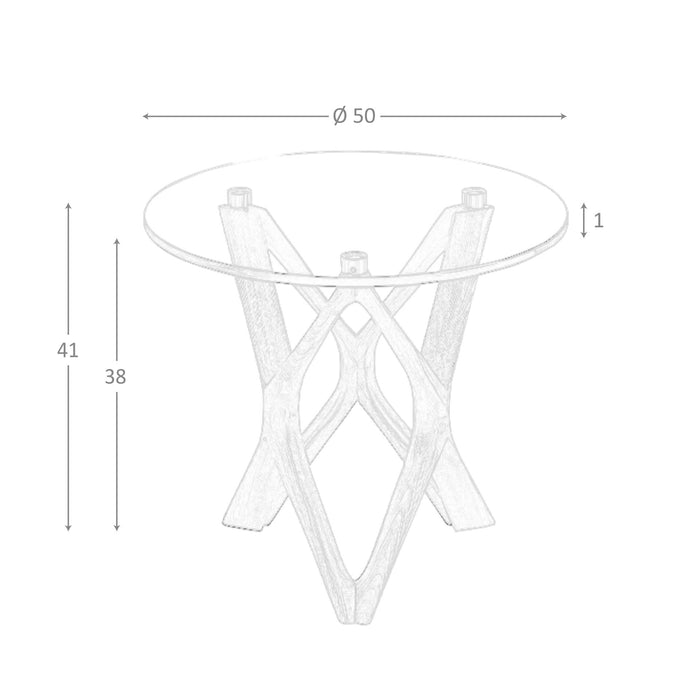 Tavolo angolare rotondo in vetro temperato e noce