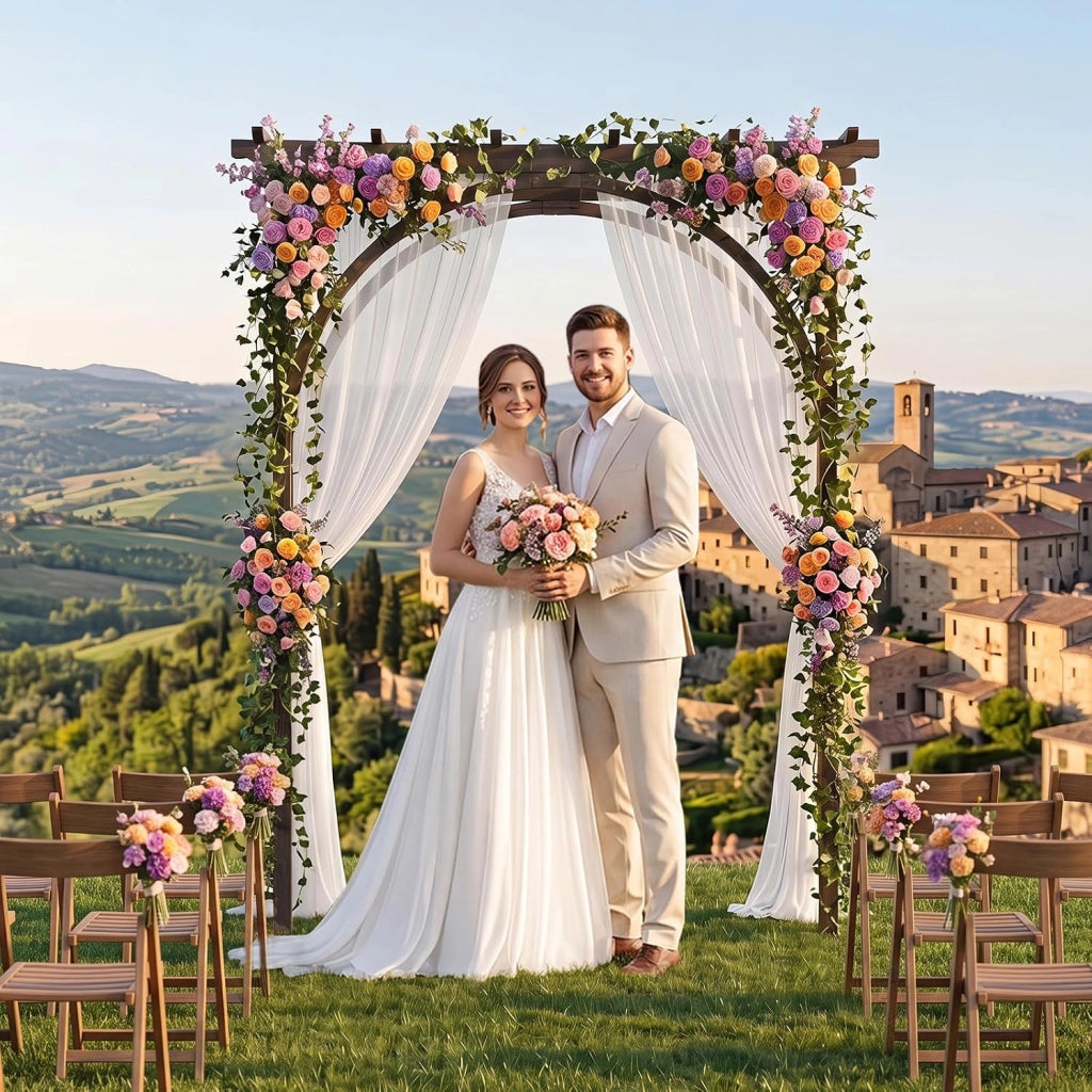 Arco da Giardino, Pergolato per Rampicanti con Tetto Piatto | Pergola in Legno Massello da Ingresso, Viale e Cortile per Matrimonio e Evento, 160 x 60 x 216 cm