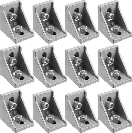 Connettori angolari 35x35x28mm - 12 pezzi - Alluminio extruso - Rete - Viti - Guida guaina - Spaziatori