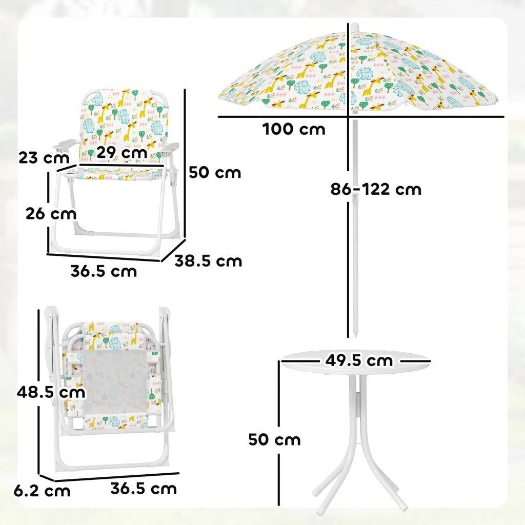 Set da Giardino per Bambini 2-5 Anni con Tavolino 2 Sedie e un Ombrellone Bianco