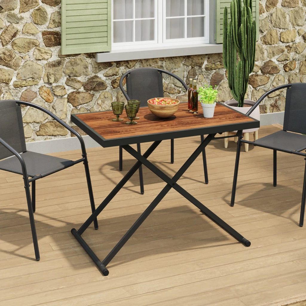 IDMarket - Tavolo da giardino OLIE 100 cm regolabile in altezza a 3 posizioni in metallo nero con piano effetto legno
