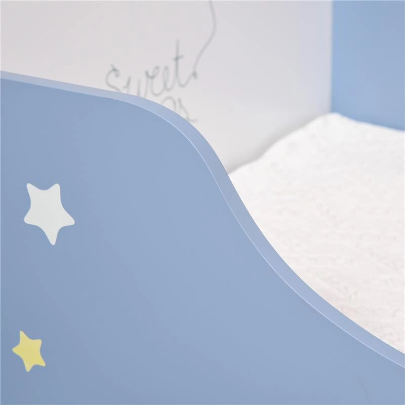 LETTO BASSO PER BAMBINI DI +3 ANNI CON SPONDE BLU E BIANCO