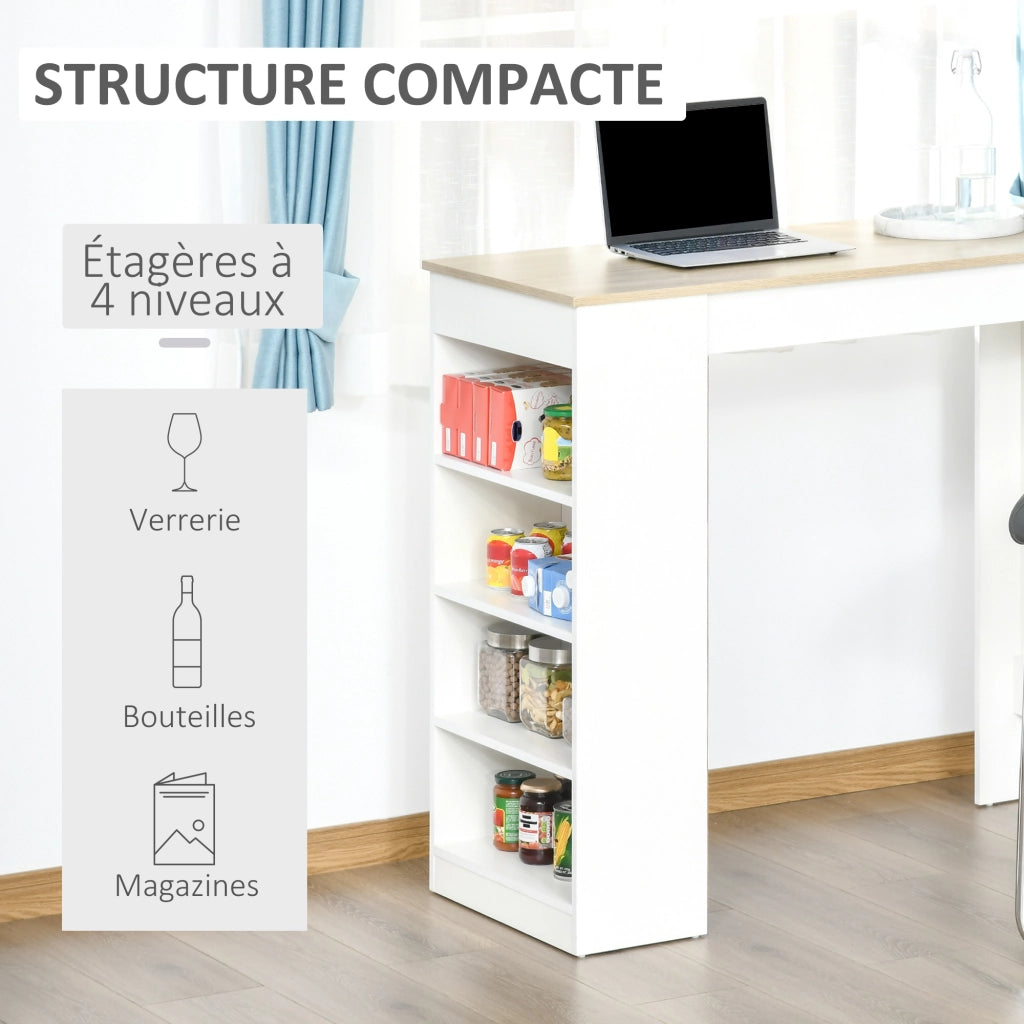 Tavolo da bar per 2 persone con scaffali ¨C zephmum ¨C bianco e legno naturale 115x50x102.7cm