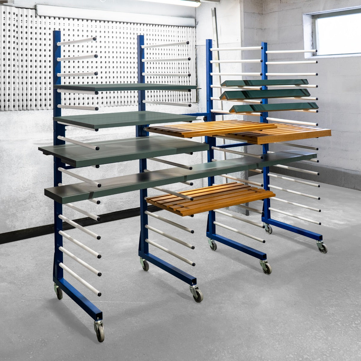 Carrello per Asciugatura Vernici a Spruzzo Combinato x 5 con 4 ruote resistenti 375 kg di capacità