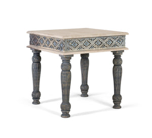 Tavolino da caffè in legno di mango e gambe intagliate a mano