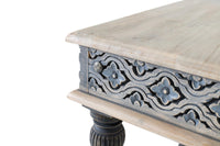 Tavolino da caffè in legno di mango e gambe intagliate a mano