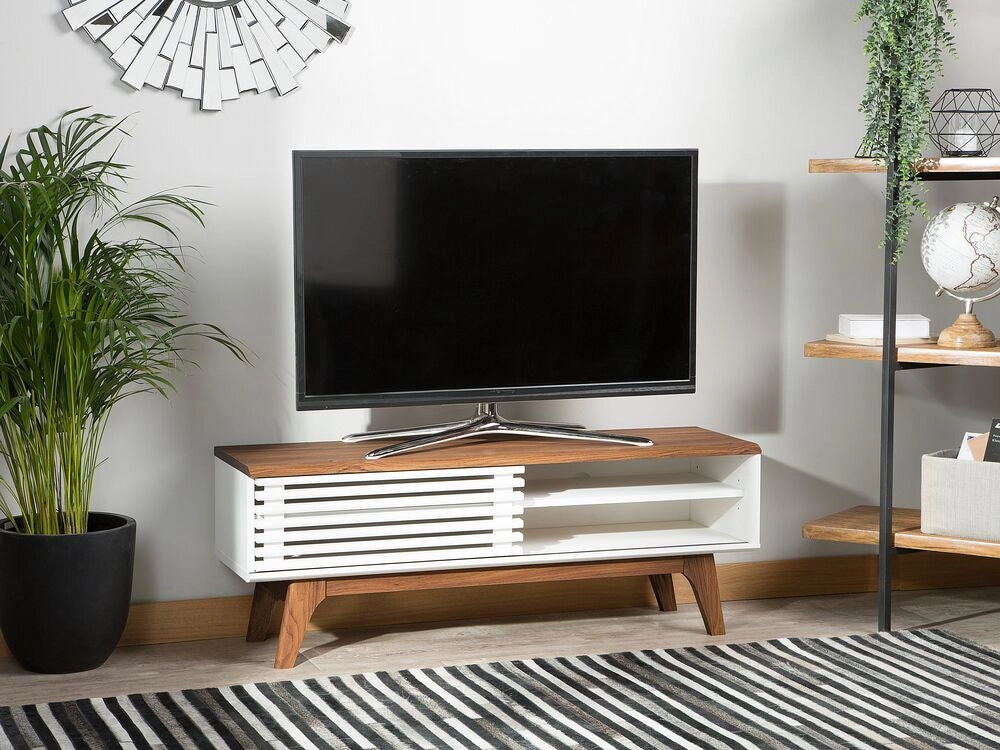 Mobile TV Legno Scuro Bianco TV Fino a 53ʺ Consigliato 4 Ripiani Passacavi Moderno