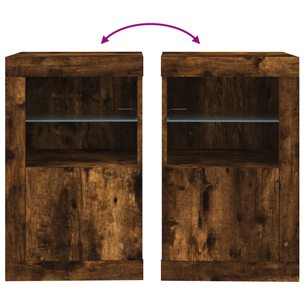 Mobile laterale con moderna illuminazione a LED vano contenitore 41 x 37 x 67 cm legno composito finitura rovere affumicato 02_0049371