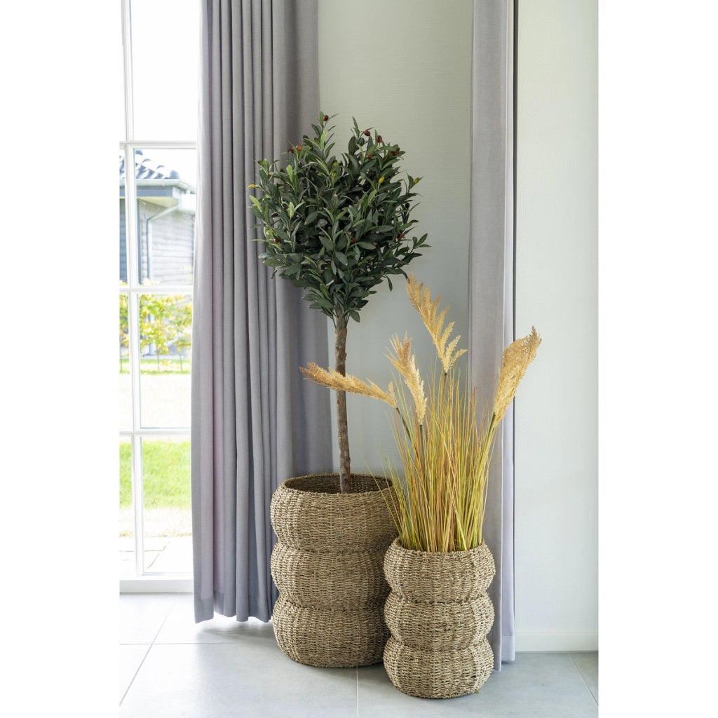 Set di 2 Cesti Portaoggetti Sarbas, Marrone, Erba Marina, 25x25x35 cm