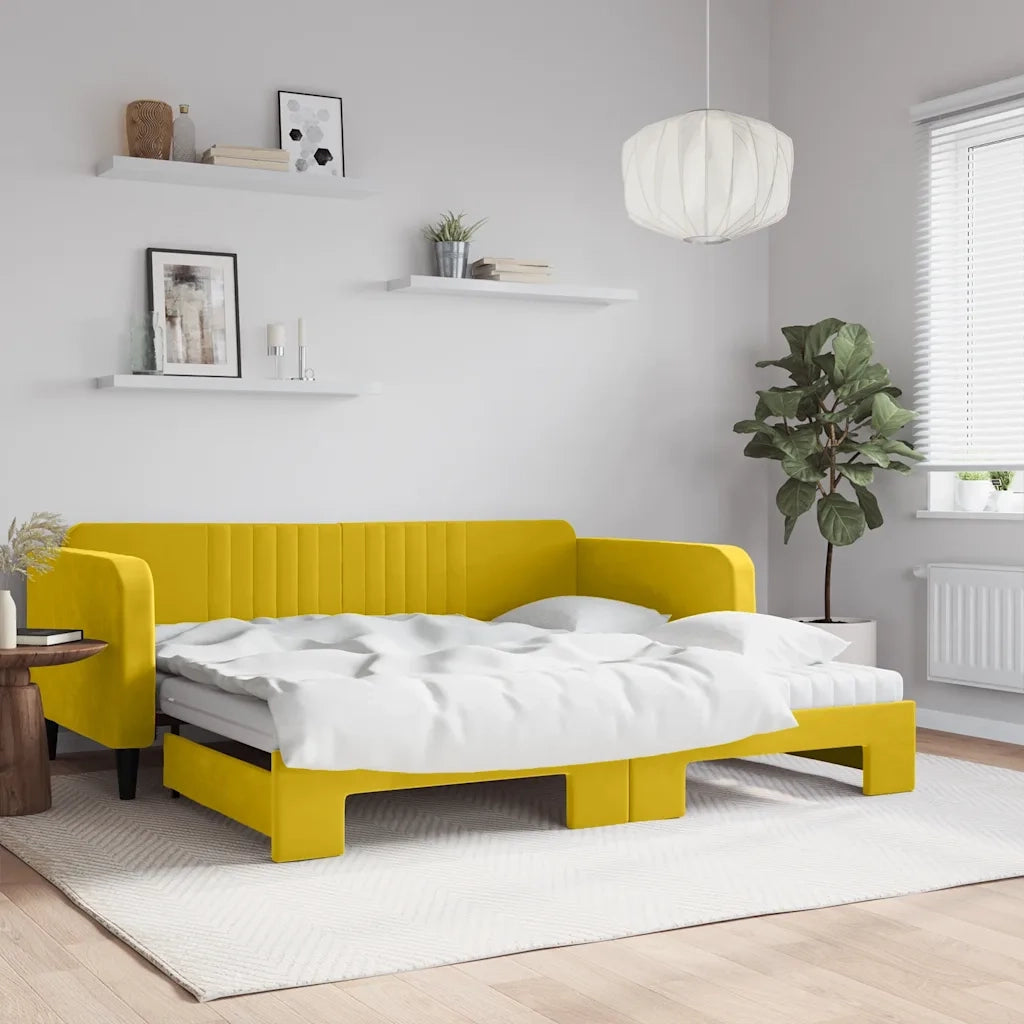 Divano Letto Estraibile con Materassi Giallo 100x200 cm Velluto 3197099