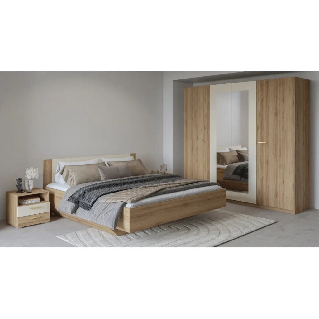 Armadio VERTIGO – 4 porte con specchio – 228x215 cm – Rovere selvaggio e beige sabbia
