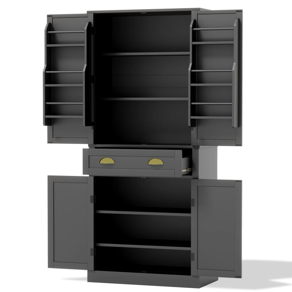 Mobile Dispensa 80x40x182 cm Nero con 4 Ante; 1 Cassetto; 4 Ripiani Regolabili e Portaoggetti