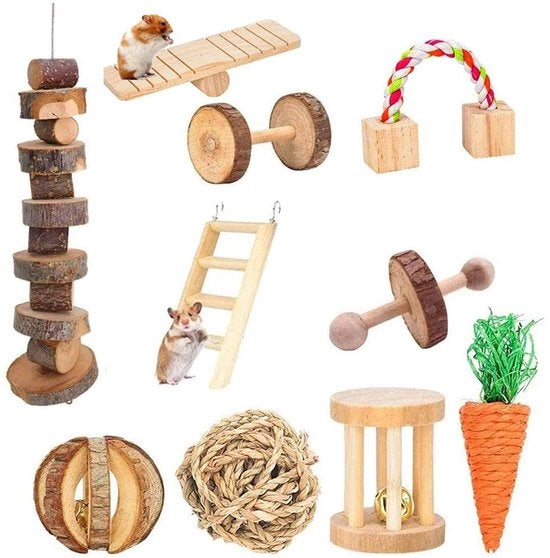 Giocattolo per Roditori - Cimbro per Roditori - Giocattolo per la Pulizia dei Denti - Giocattolo per la Pulizia dei Denti dei Roditori - Scala per Roditori - Materiale Ecologico in Legno - Giocattolo per Roditori
