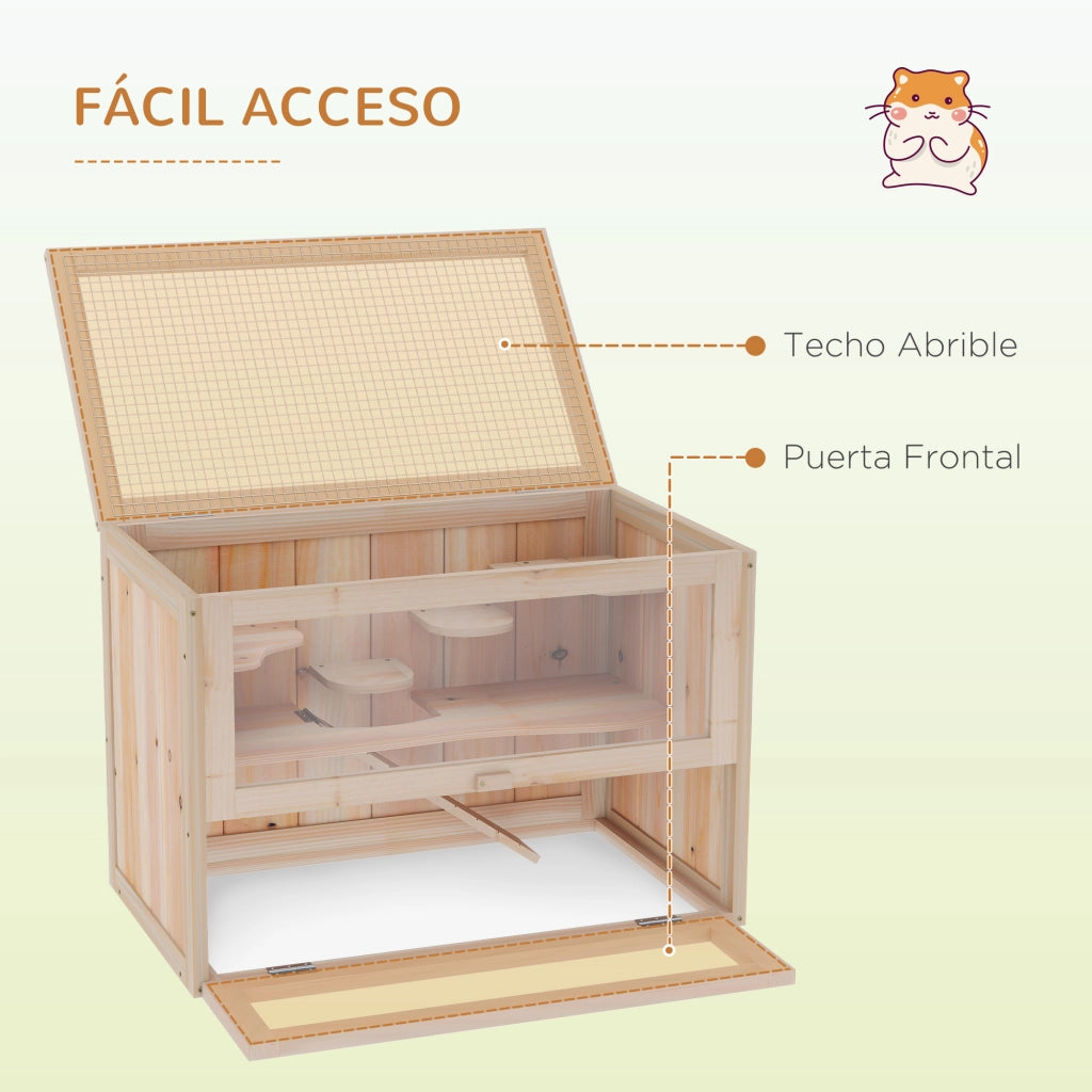Gabbia per criceti in legno a 2 piani ¨C Xylo ¨C 60x35x42 cm naturale