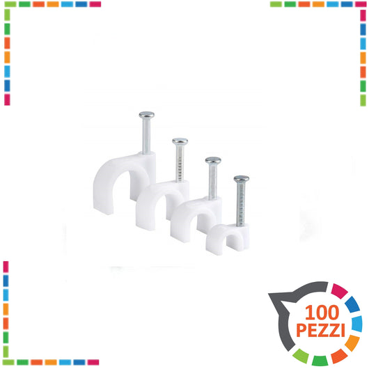 Graffette fissacavi con chiodo varie misure passacavi fissa fili acciaio 100 pz fermacavi 5-6 mm