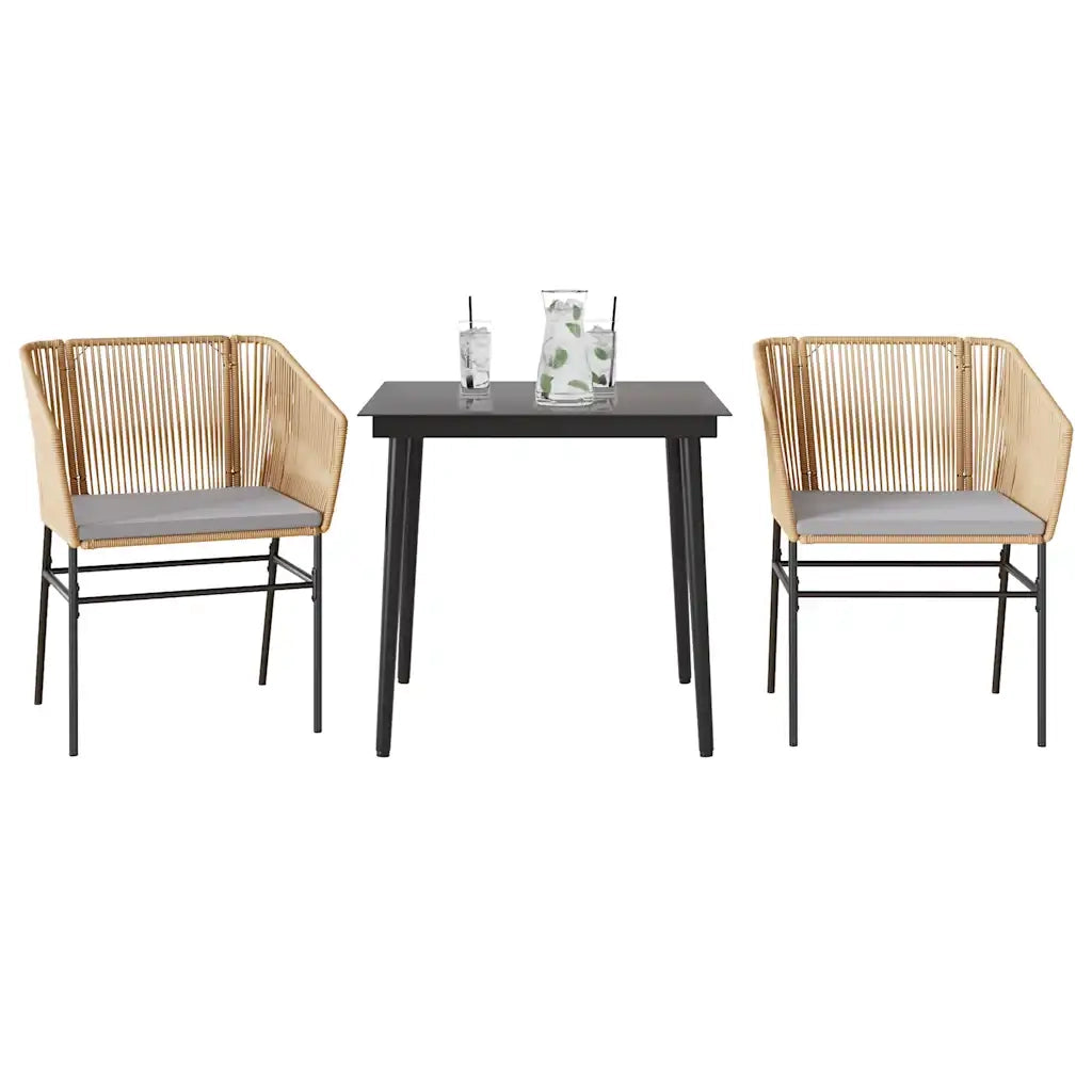 Set da Pranzo da Giardino 3pz con Cuscini Polyrattan Vetro 3334520