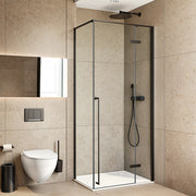 Box doccia angolare 80x100 con porta battente cristallo trasparente e profili neri Nylo