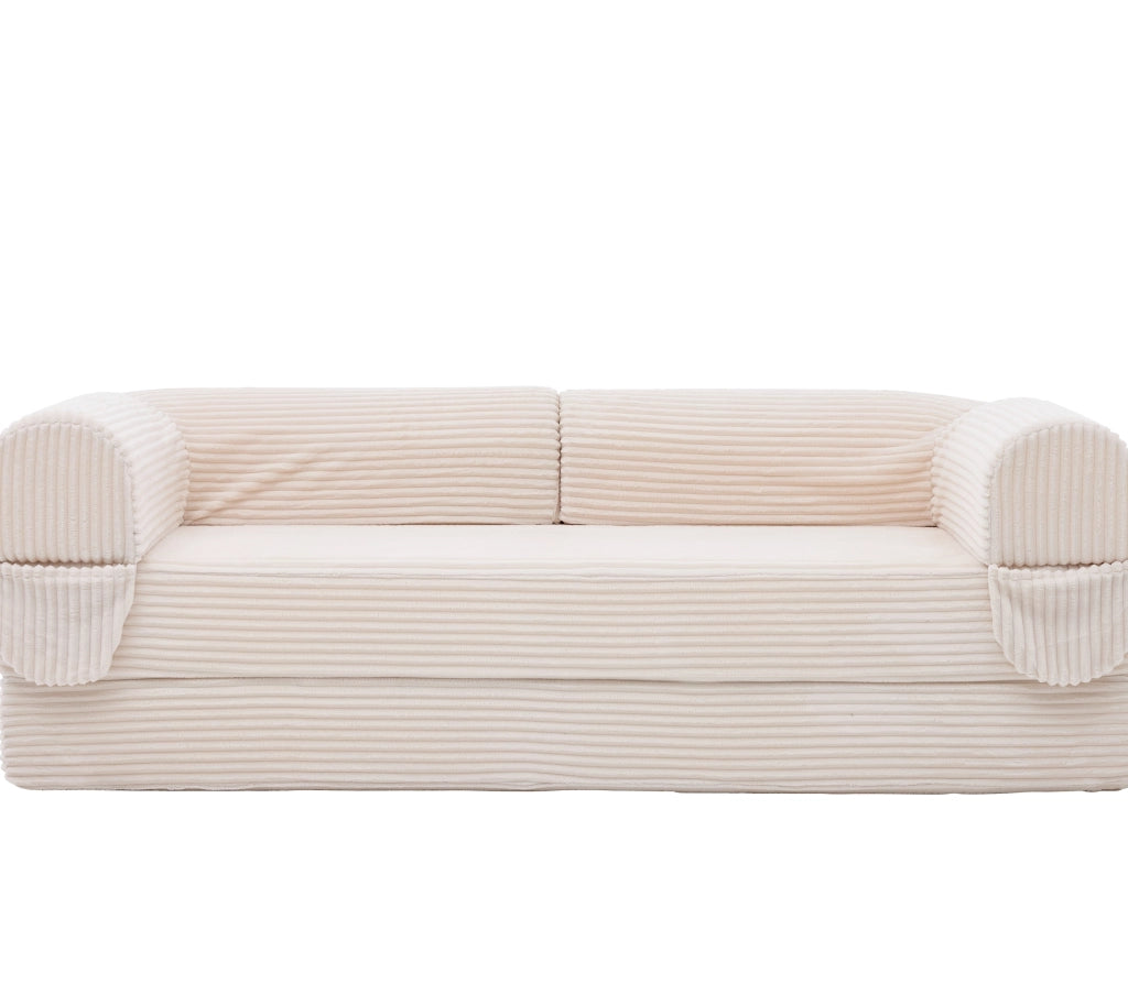 Divano letto convertibile 2 posti con funzione letto e braccioli in tessuto a coste beige 37.0 × 37.0 × 89.0 cm