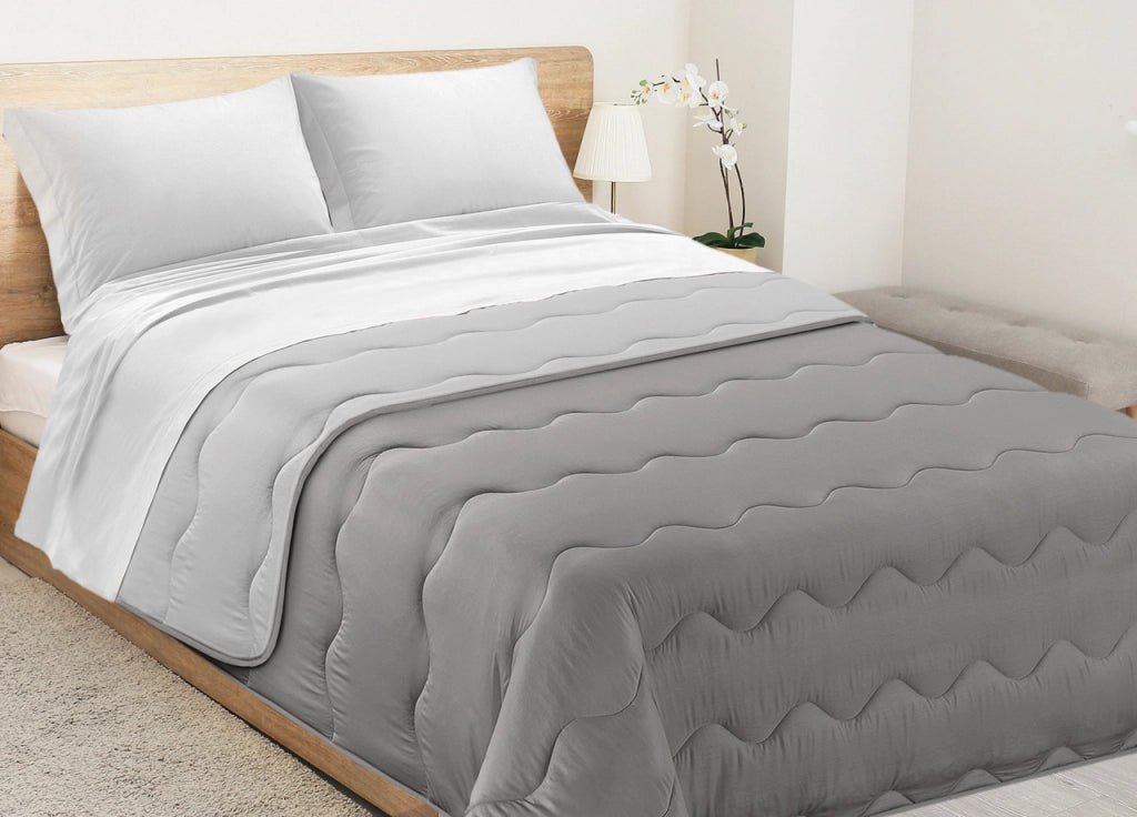 Trapunta Piumone Letto Invernale Imbottita 300gr Microfibra Double Face Bicolor - Piazza E Mezza - Grigio-Grigio