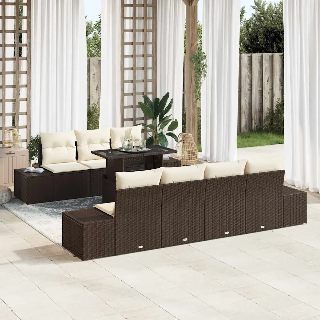 Set Divano da Giardino con cuscino 8 pcs Marrone e Crema