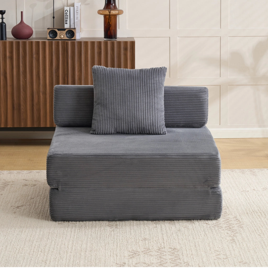 Divano letto convertibile da pavimento in tessuto a coste con design pieghevole e imbottitura in spugna grigio scuro