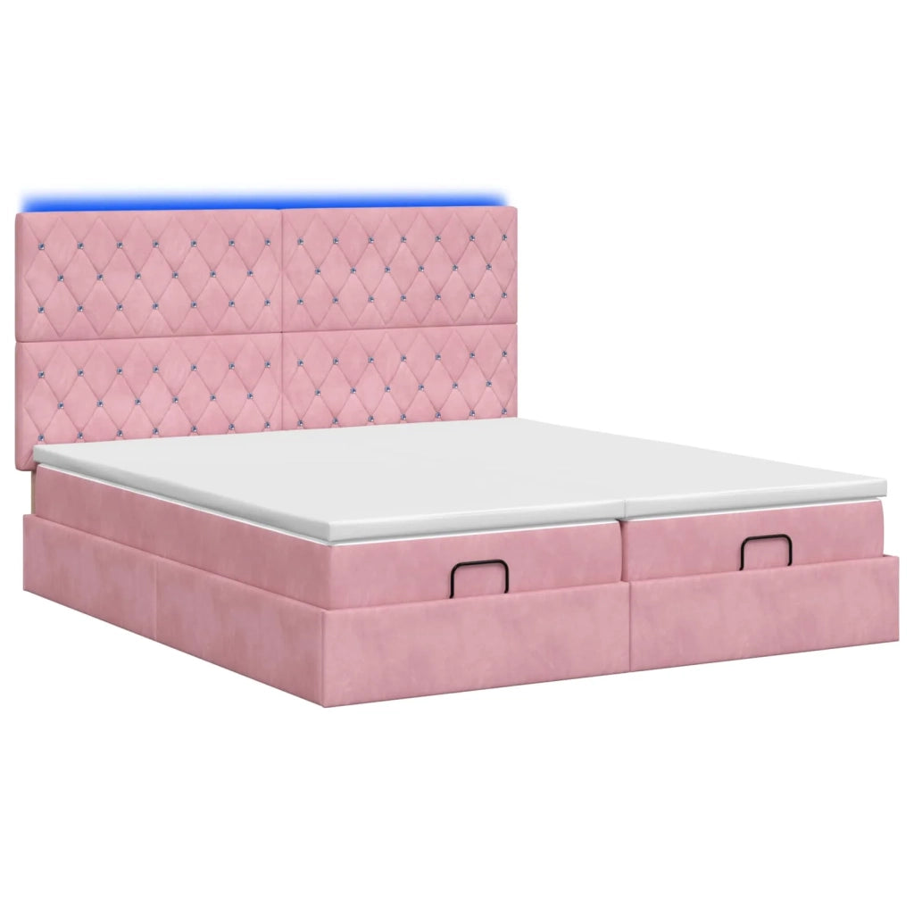 Letto Ottomano con Materasso e LED Rosa 160 x 200 cm Velluto 3458477