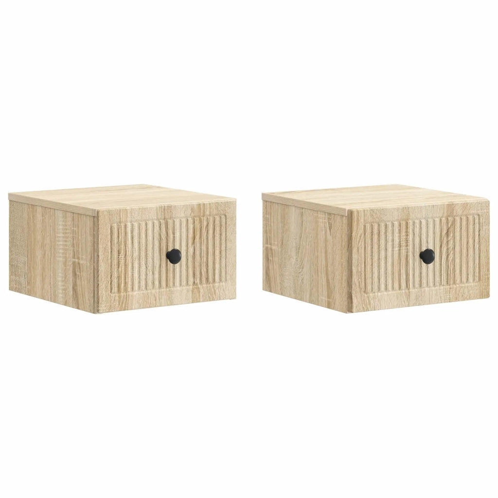 Set di 2 Comodini | Armadio da Notte | Mobiletto da notte a muro Rovere Sonoma 33 x 34,5 x 20 cm