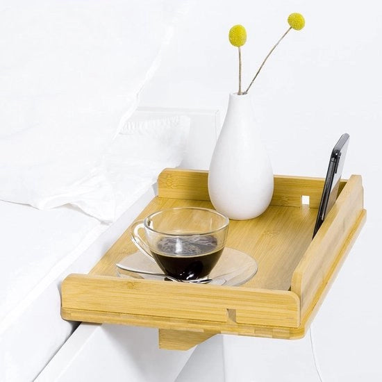 Scaffale per letto - Pannello di bambù per letto - Per libri, telefono e caricatore - Comodino - Pannello per letto