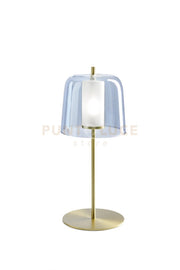 FRIDA LAMPADA DA TAVOLO AZZURRA  MONTATURA ORO SPAZZOLATO ATTACCO G9 H.50CM