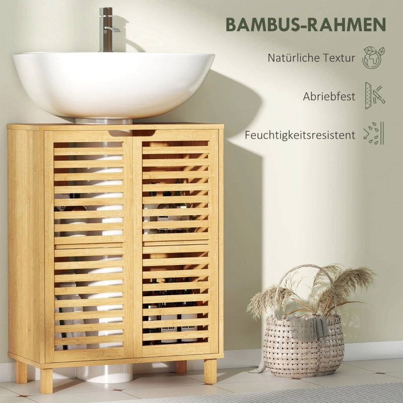 Mobiletto da bagno, mobiletto da bagno con ante a persiana, legno di bamb¨´, ripiani regolabili, naturale