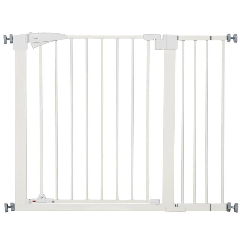 CANCELLETTO PER CANI TAGLIA PICCOLA E MEDIA CON DOPPIA SERRATURA E CHIUSURA AUTOMATICA, 76-103X4.2X77 CM, BIANCO