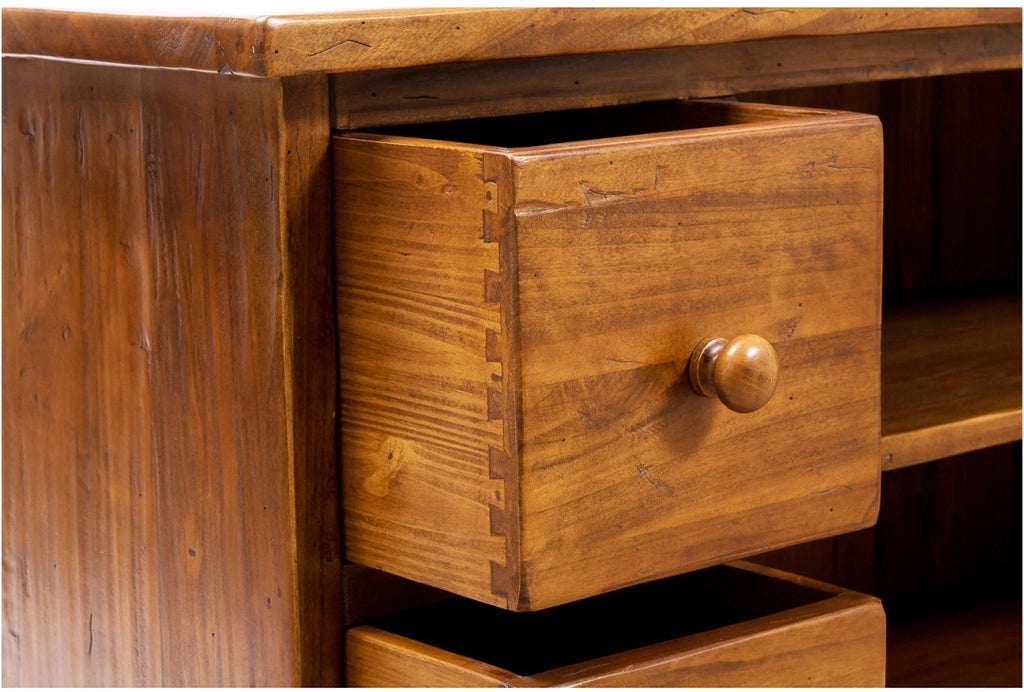 Biscottini Mobile porta Tv Country in legno massello di tiglio finitura noce L129xPR40xH60 cm. Made in Italy