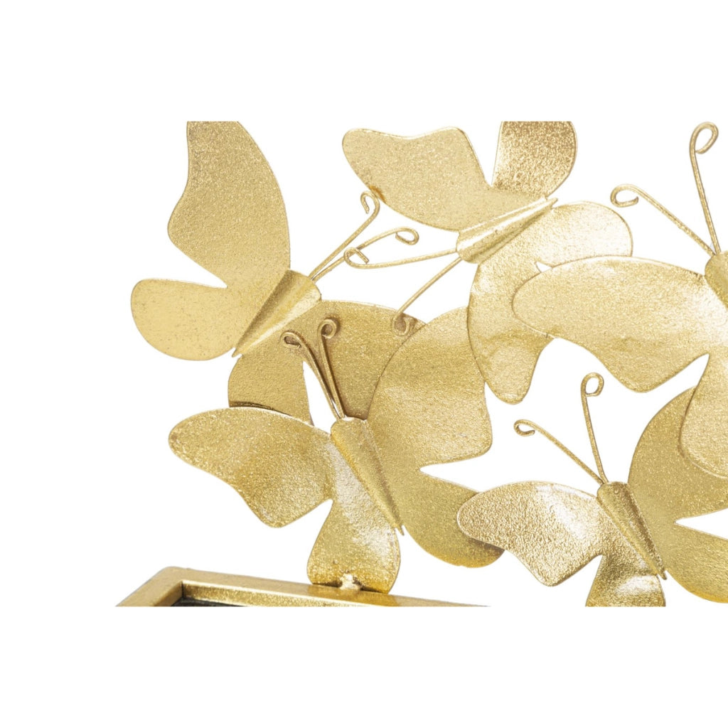 Coppia comodini mensola Butterflies in ferro dorato, MDF e specchio