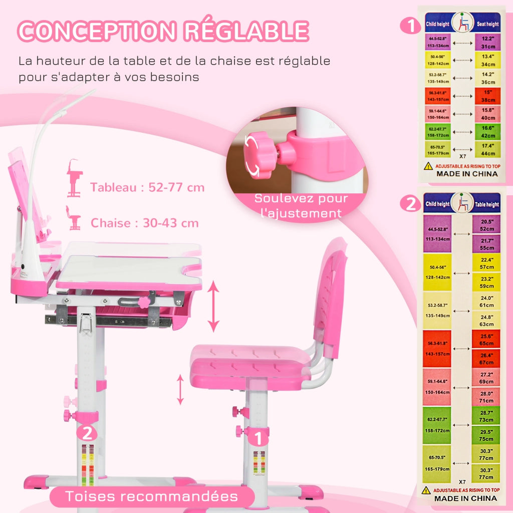 Scrivania per bambini con lampada LED regolabile ¨C zephmum ¨C rosa 90x50x75
