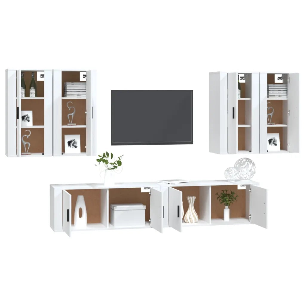 Set di Mobili Porta TV 6 pz | Armadietto TV | Mobile Porta TV Bianco in Legno Multistrato