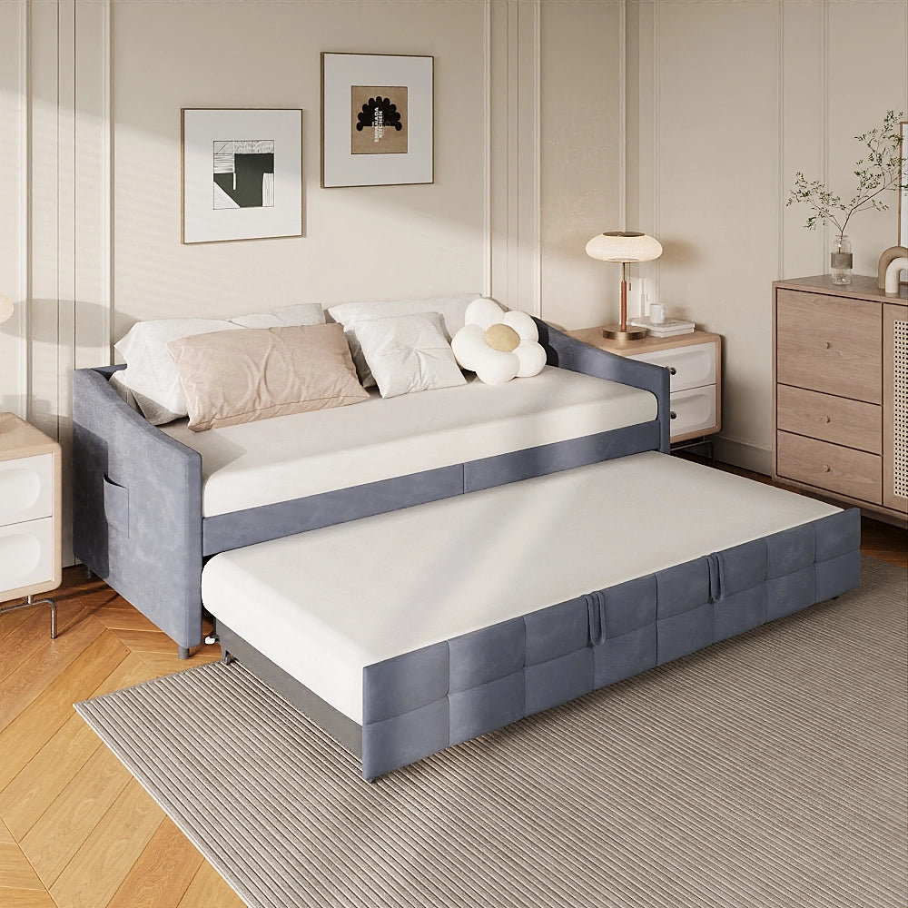 Divano letto matrimoniale 90x200cm;Estensibile in orizzontale;Non sollevabile;Velluto;Grigio