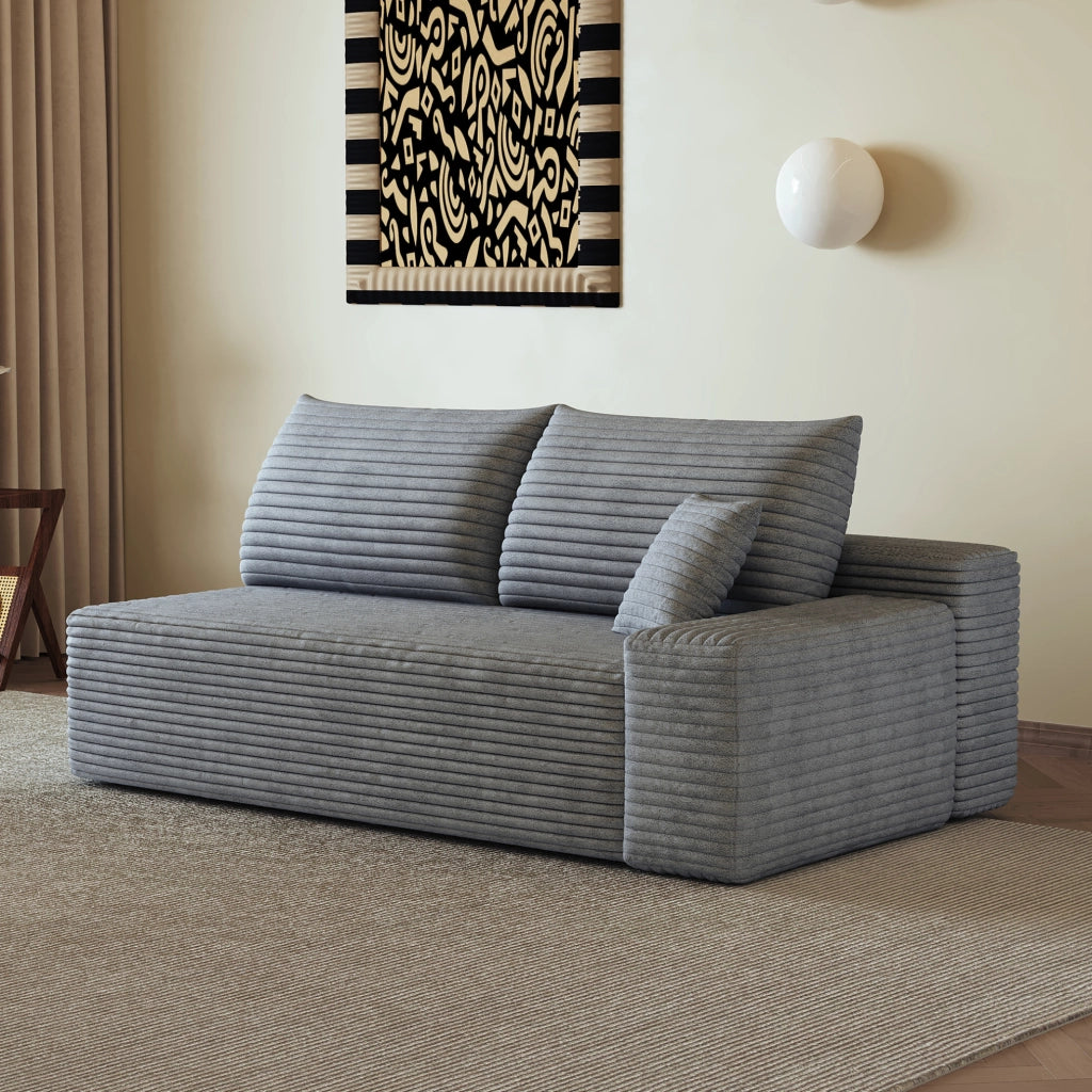 Divano modulare 2 posti con chaise longue destra, tessuto grigio