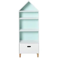 Libreria Scaffale Portagiochi per Cameretta Bimbi e Ragazzi, 1 Cassetto e 4 Ripiani, Bianca e Azzurra 50x30x142cm