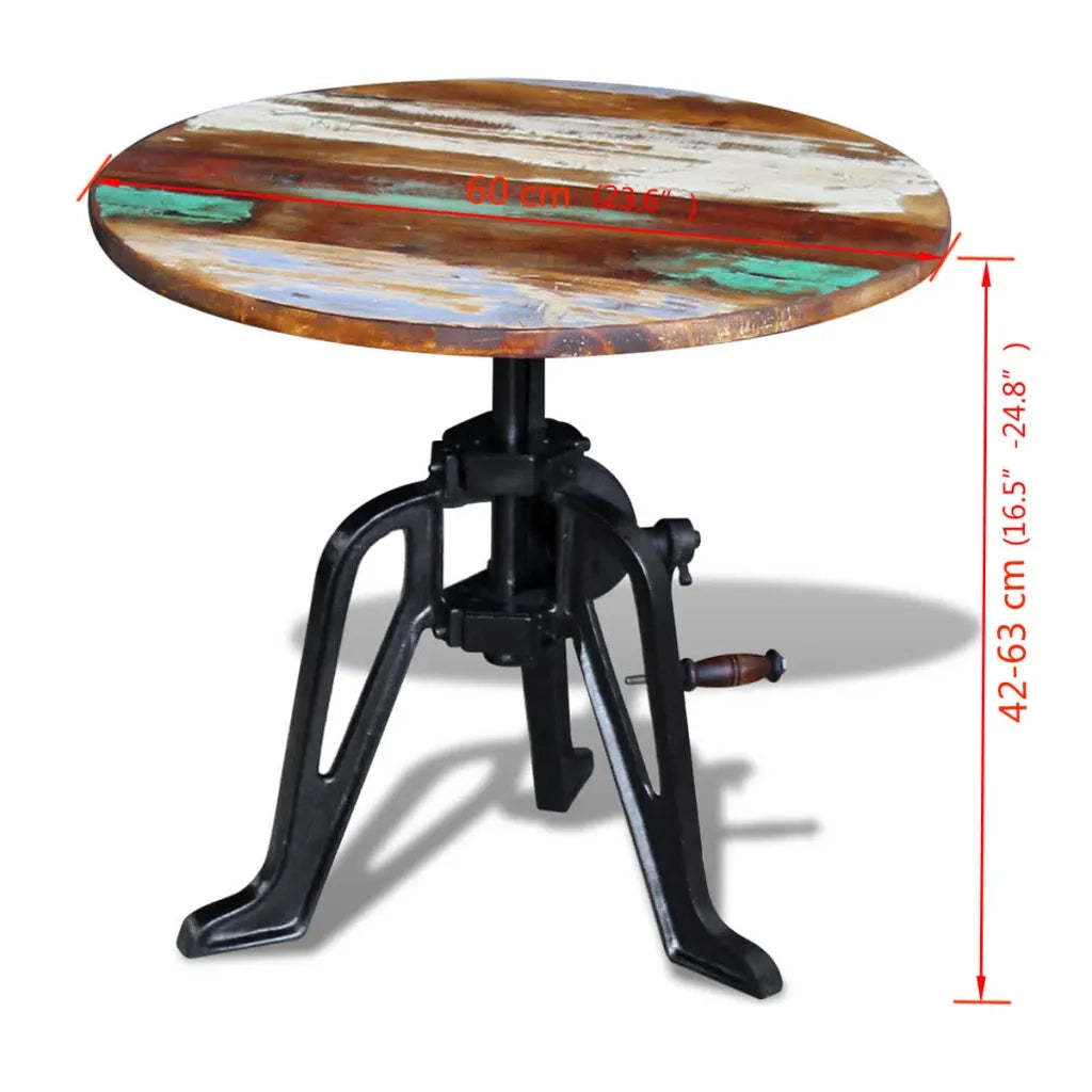 Tavolino | Tavolo laterale in Legno Massello Anticato e Ghisa 60x(42-63) cm