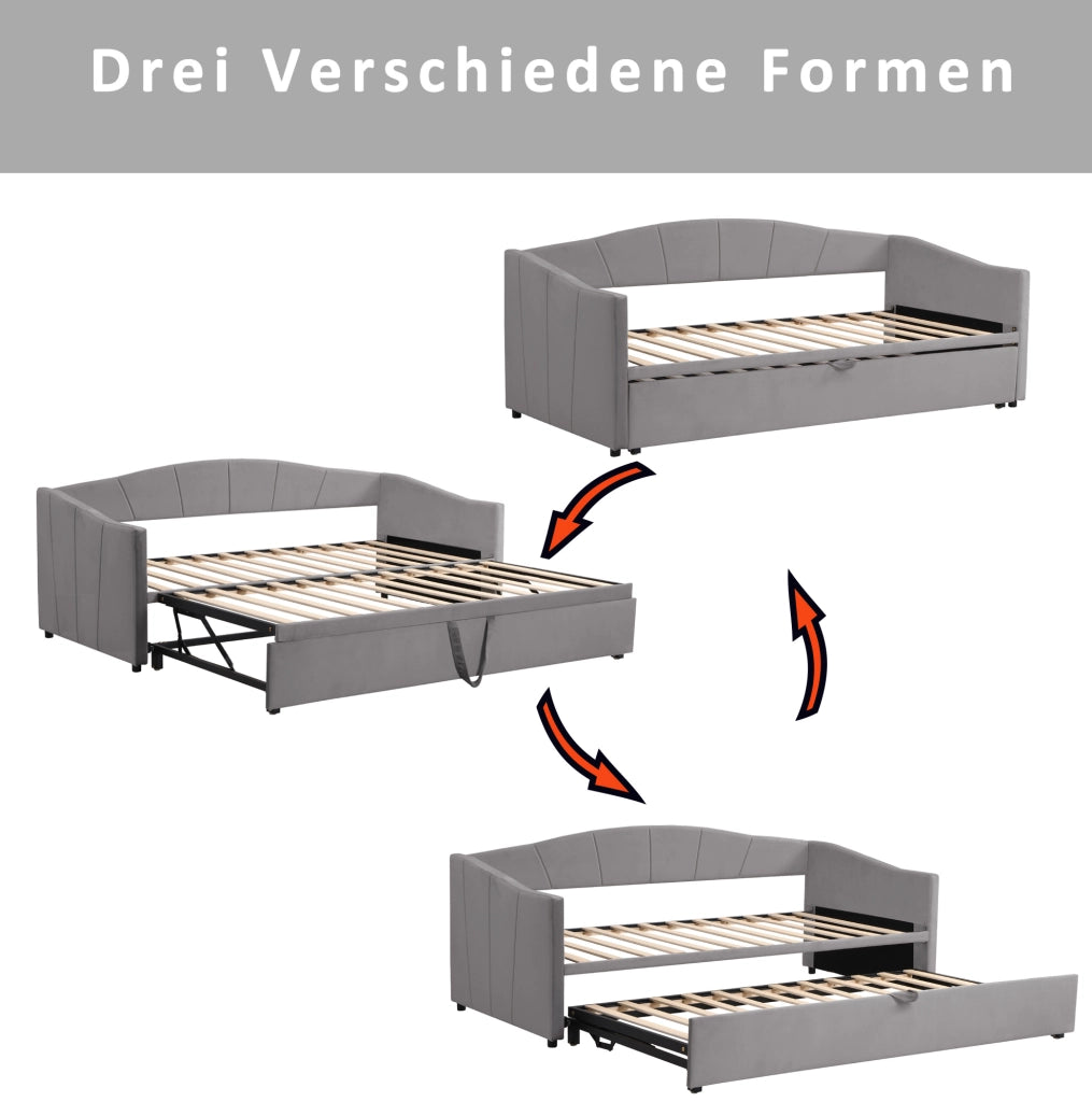 Divano letto estraibile imbottito 90/180 x 200 cm grigio