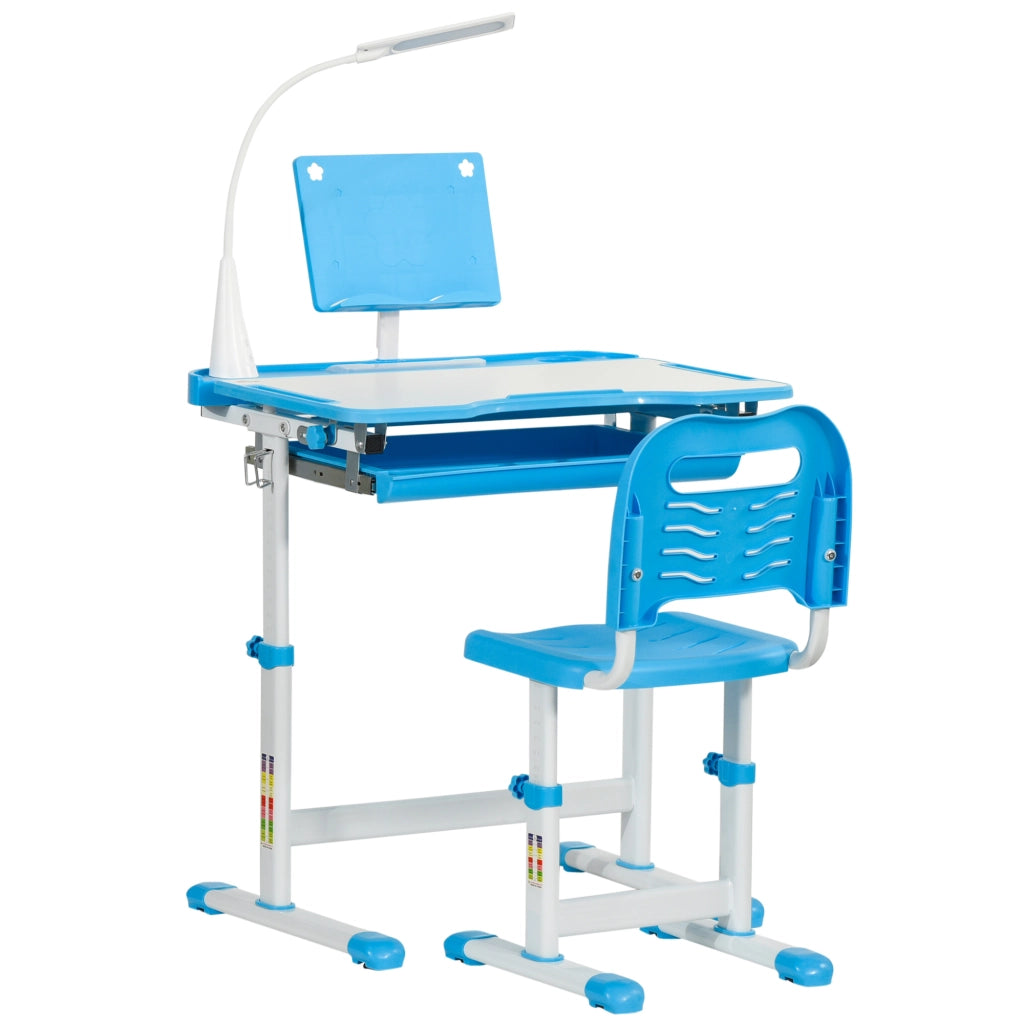 EasyComfort Banco Scuola con Sedia per Bambini 6-12 Anni con Altezza e Inclinazione Regolabile, Blu