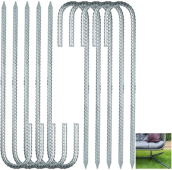 Tentharingen in acciaio zincato 30 cm - 10 pezzi - Tentharingen a J - Tentharingen per giardino - Tentharingen per trampolino - Resistenti all'ossidazione - Tentharingen