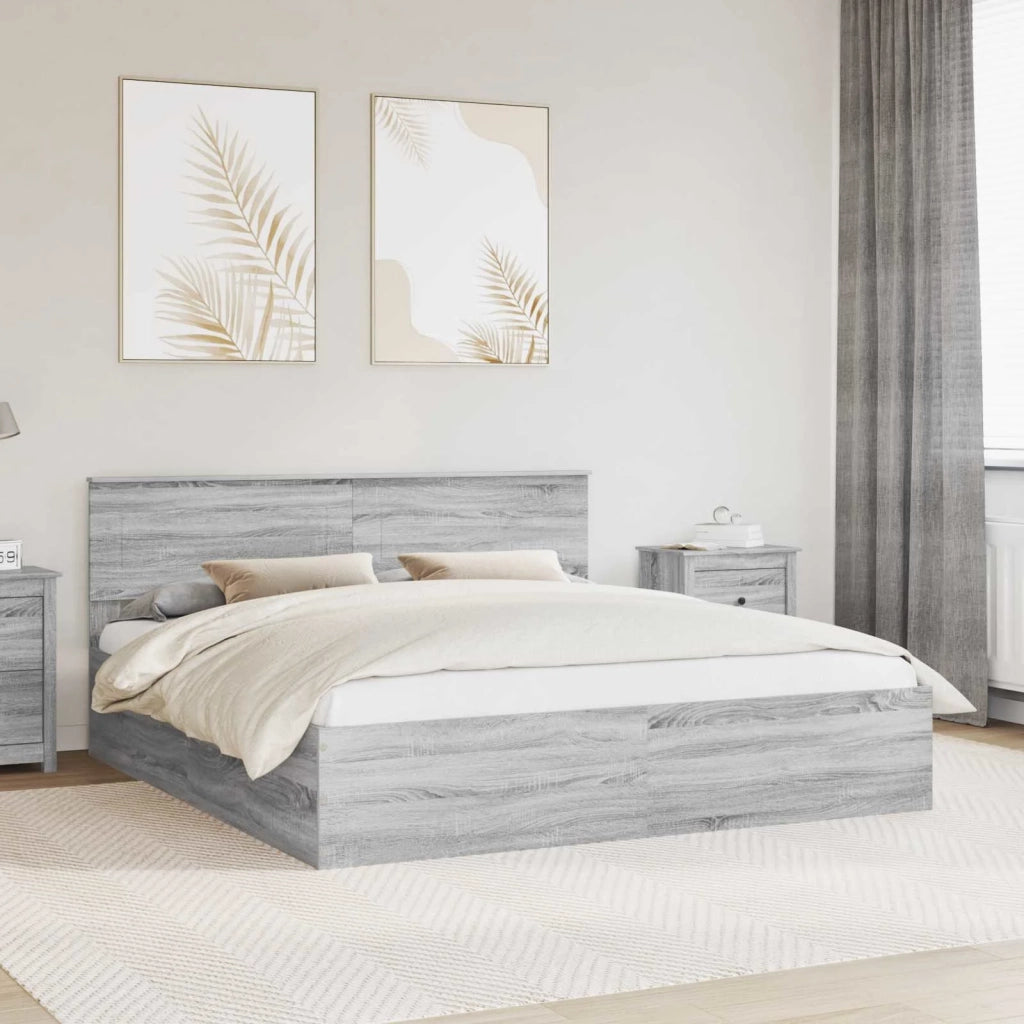 Letto matrimoniale | Letto per adulti | Struttura del letto con testiera Grigio Sonoma 200 x 200 cm