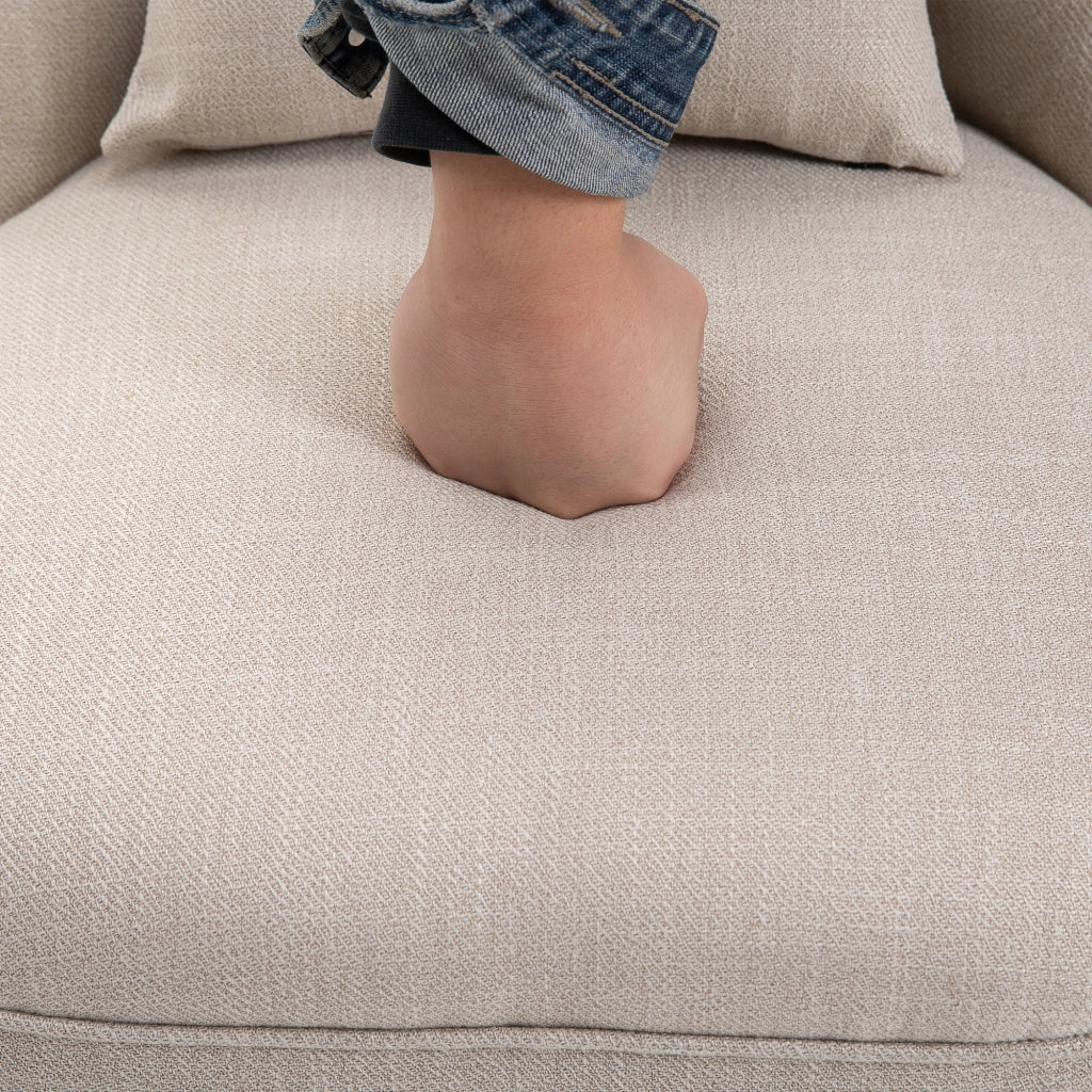 Poltrona relax vintage in tessuto effetto lino crema con cuscino lombare e gambe in legno 52,5x69x77 cm