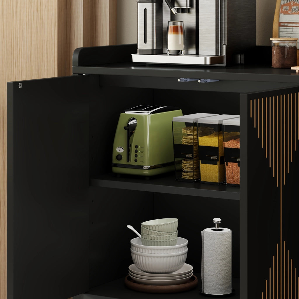 Credenza da cucina con 4 ante e ripiani regolabili 140 x 40 x 84 cm; in MDF nero
