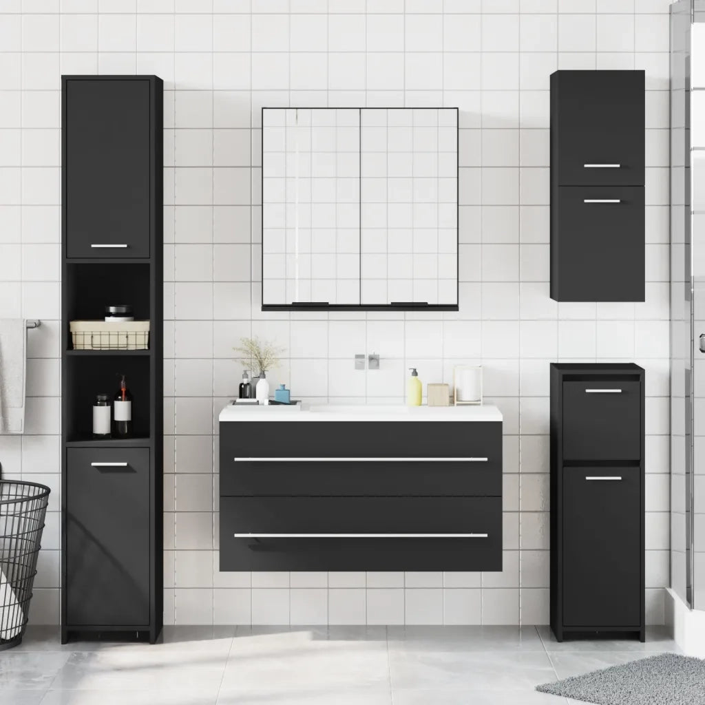 Armadietto Specchio da Bagno Nero 64x20x67 cm Legno Multistrato 833560