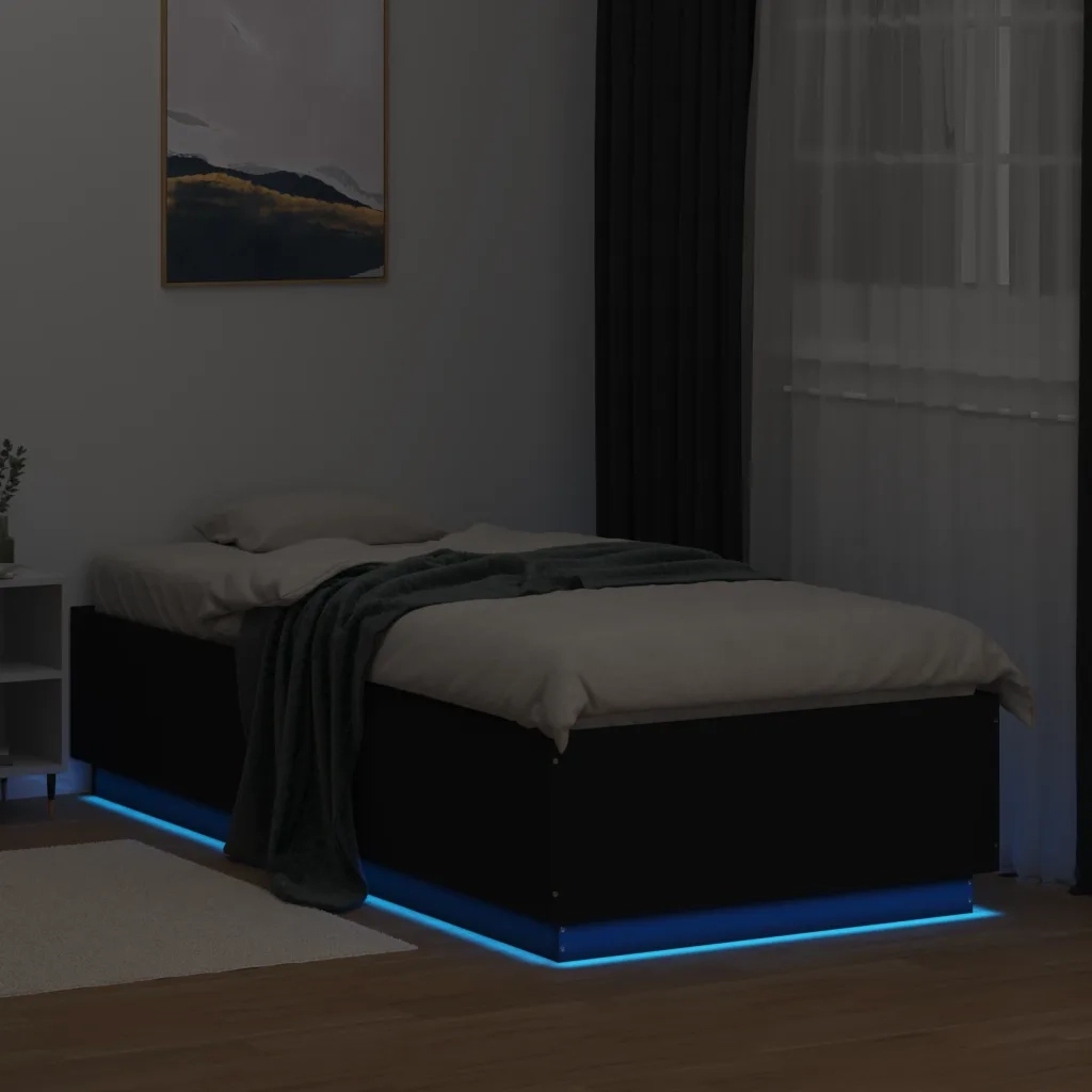 Giroletto con Luci LED Nero 90x200 cm in Legno Multistrato 3209633